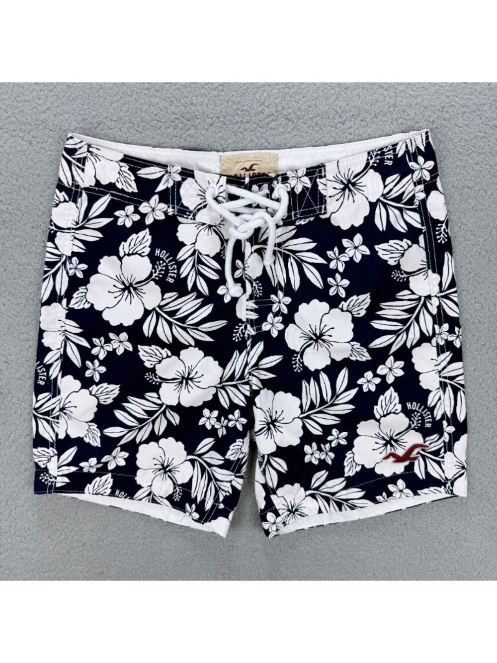 Hollister Board Shorts Mens Small S Navy Blue White Floral Surfing Swim Trunks